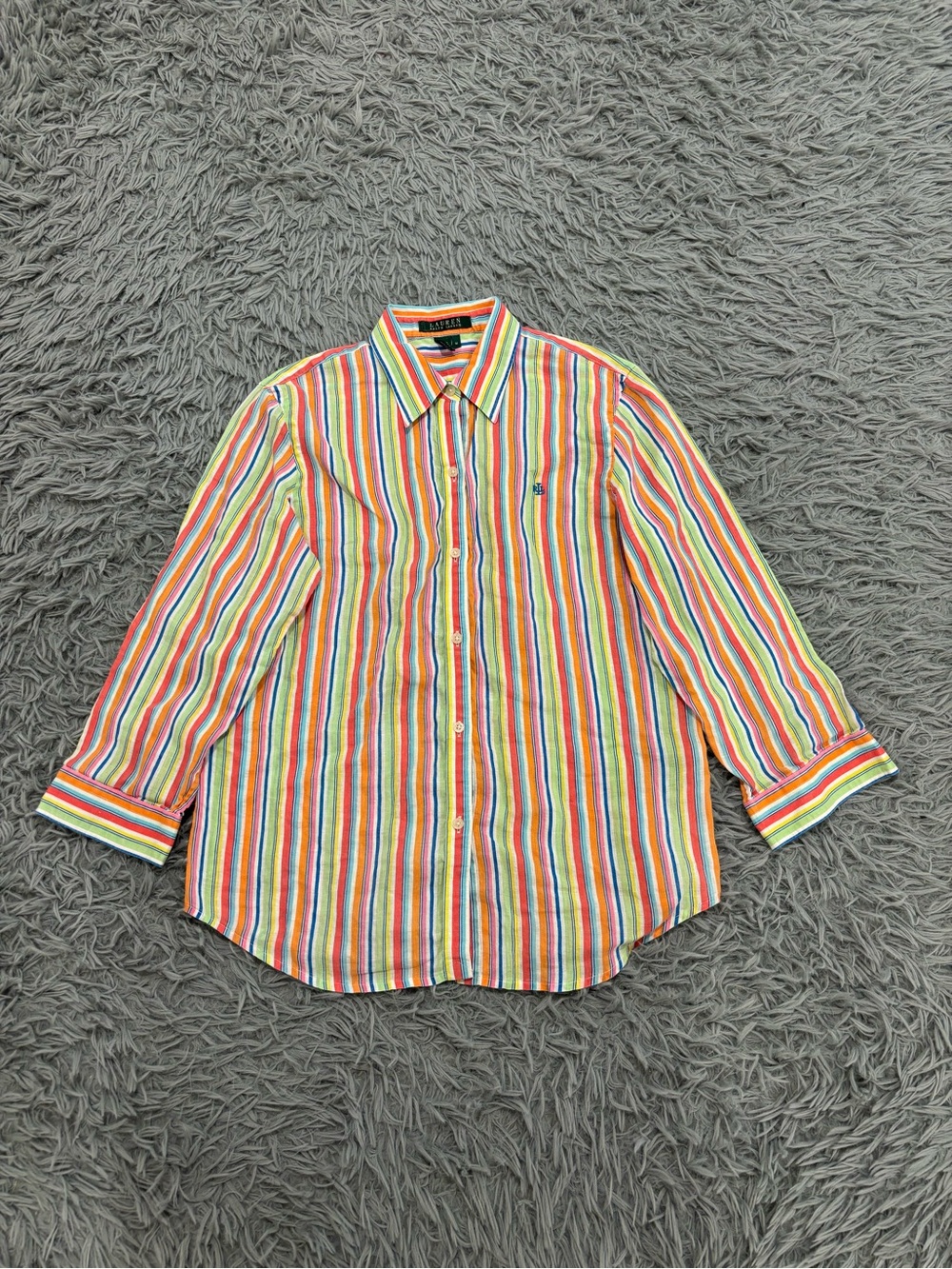 Lauren Ralph Lauren Women’s Medium Colorful Stripe Linen Blouse Button Up Shirt
